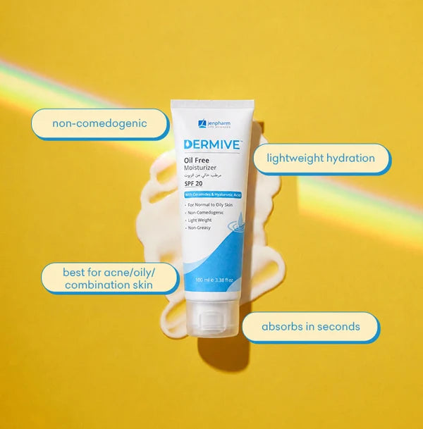 Dermive Oil Free Moisturizer SPF 20 | Ceramides & Hyaluronic Acid | 100ml