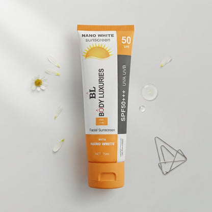 BL Body Luxuries Nano White Sunscreen SPF 50 – UVA & UVB Facial Sunscreen 75ml